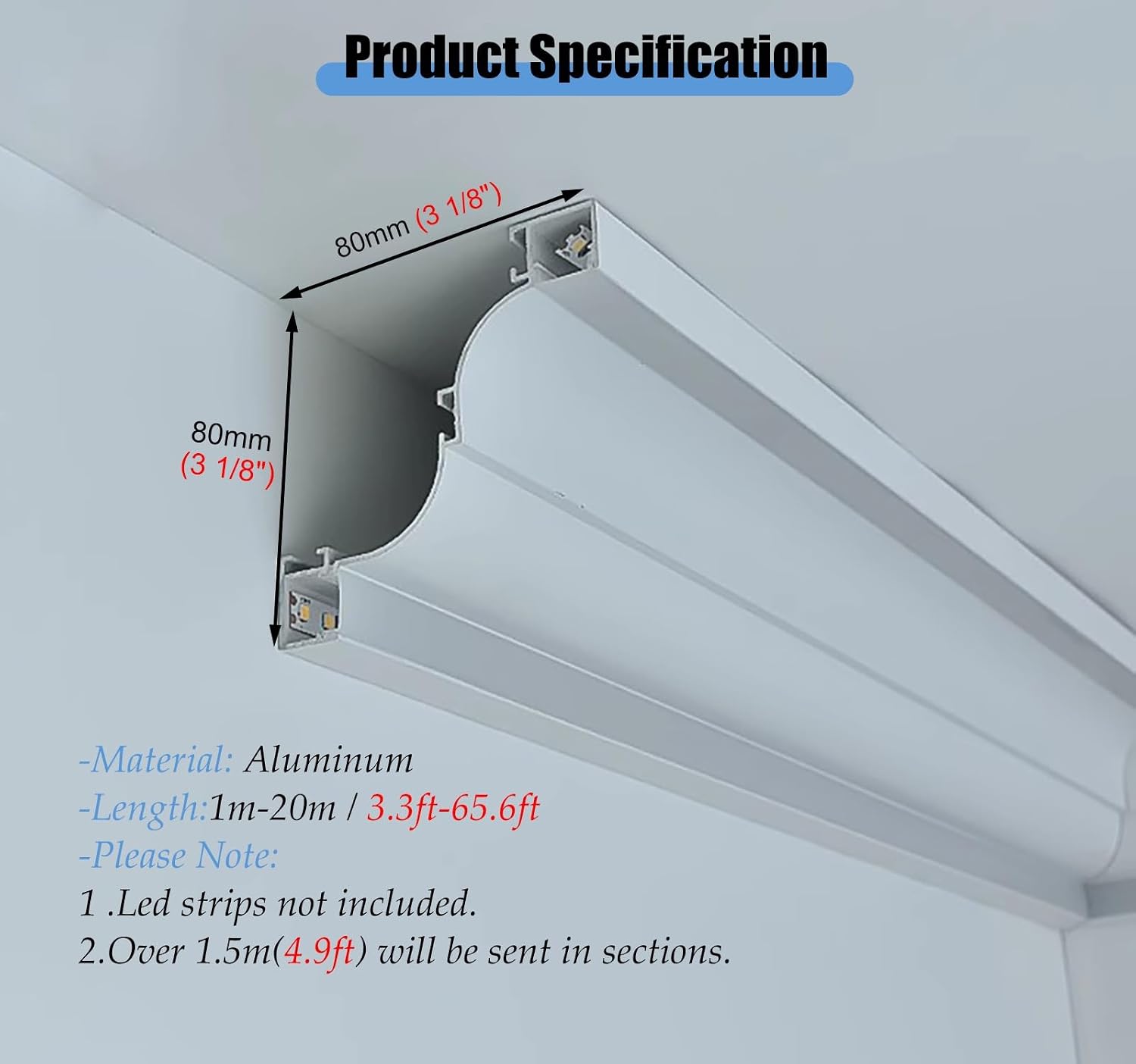 Crown Molding Lighting LED Channel, Baseboard Lighting Trim Profile for Led Strip, Surface Mounted Indirect Lighting Aluminum Channel for Hallway(8m/26.2ft)