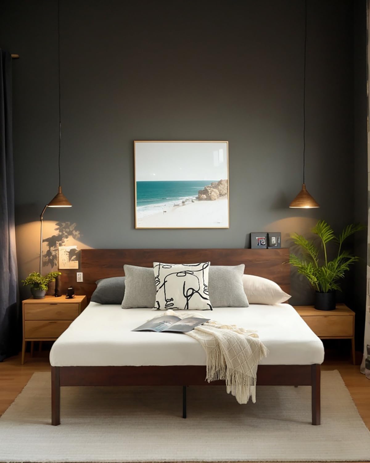 14 inch Sturdy Heavy Duty Wood Bed Frames with Wooden Slats, Queen Size Platform Bed Frame, Natural Classic Design, Easy Set Up, Storage Space Under-Bed, No Box Spring Needed (Queen)