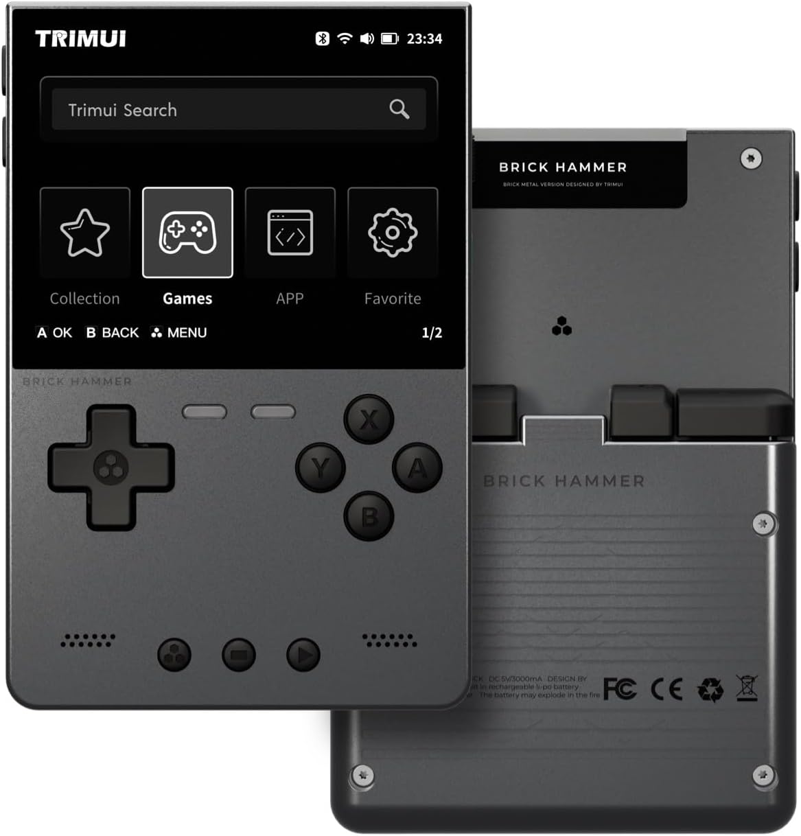 Brick Hammer Handheld Game Console, Mini Game Player with 3.2 inch IPS Screen, Portable Video Game Console with Built-in 64G TF Card (Grey 64G)