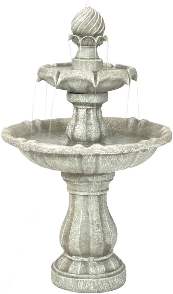 Sunnydaze 35' Solar 2-Tier Outdoor Water Fountain - Garden Water Feature with Battery Backup and Pump - White