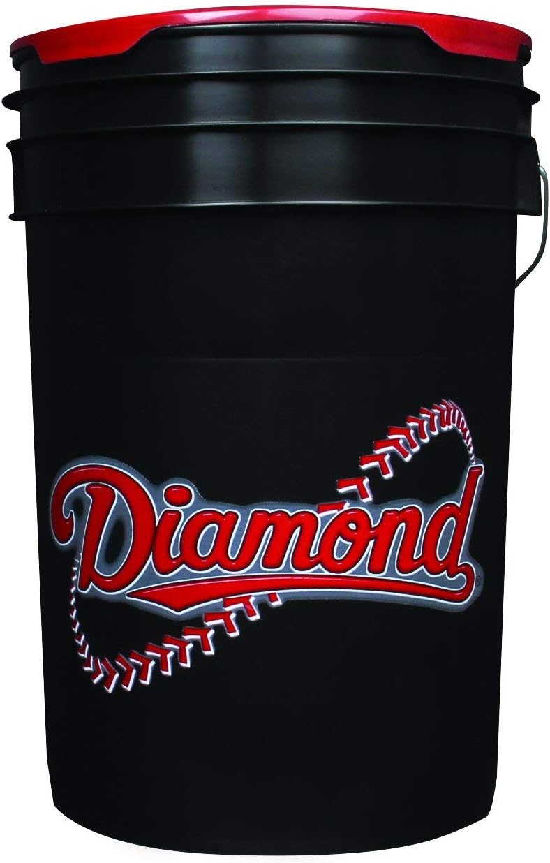 Diamond Sports D-OB DOB Baseballs in 6-Gallon Ball Black Cushion Lid Bucket 30 Balls with Rods Insulated Can Sleeve