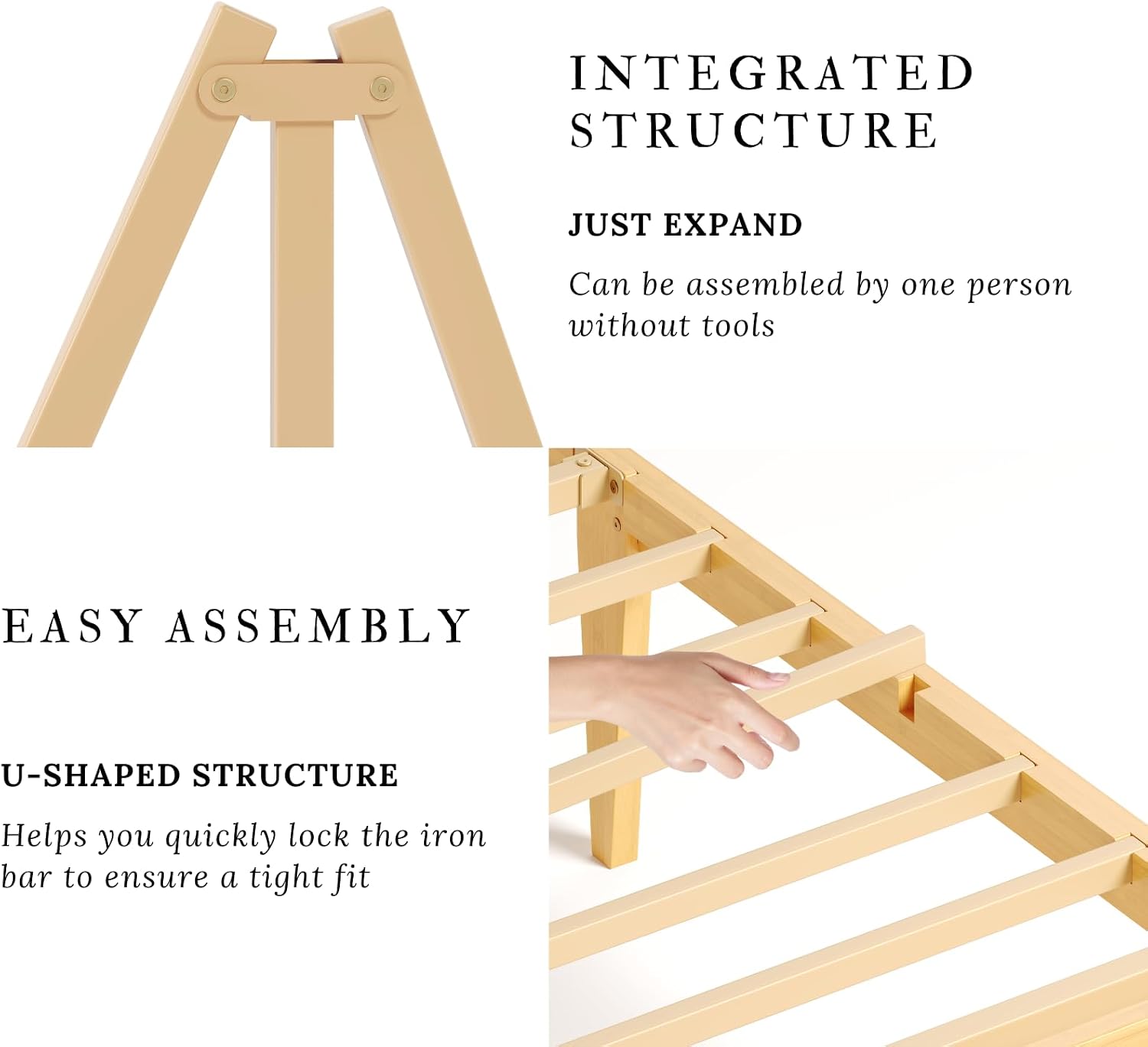 Askeld Wood Twin Bed Frame with Headboard, 14 Inch High Solid Bamboo Platform Bed No Box Spring Needed, Mid-Century Heavy Duty Bedframe, Easy Assembly, Noise Free