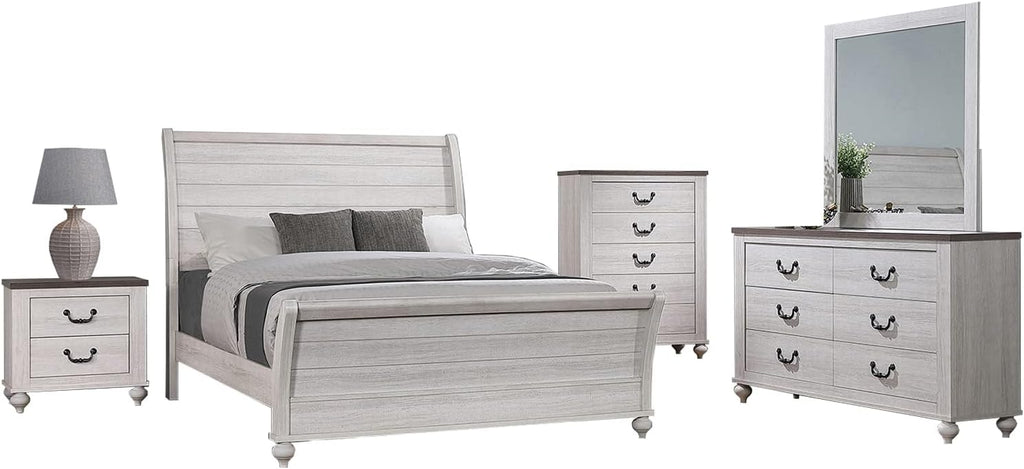 Coaster Home Furnishings Stillwood Farmhouse 5-Piece Bedroom Set Queen Size Sleigh Bed Frame 55-inch Headboard Vintage Linen 223281Q-S5