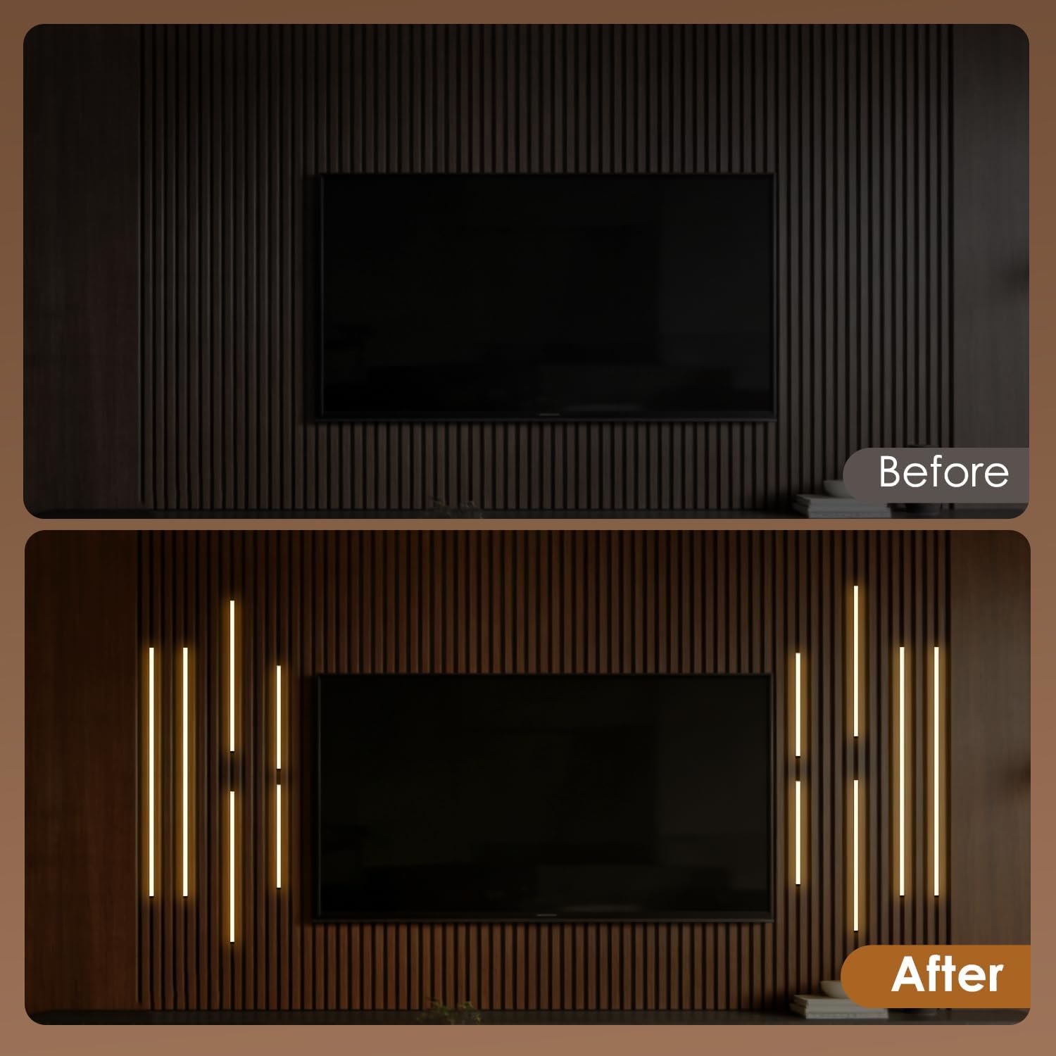 LED Recessed Lighting Kit Self-Adhesive LED Strip Lights for Interior Wood Slat Wall. Dimmable 3000K Wall Panel Lamps with Touch Control for Stairs & Home Decor(Black)