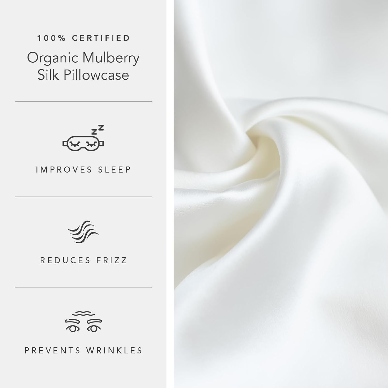 Fishers Finery 25mm 100% Certified Organic Mulberry Silk Pillowcase (Natural Undyed White, S, 2PK)