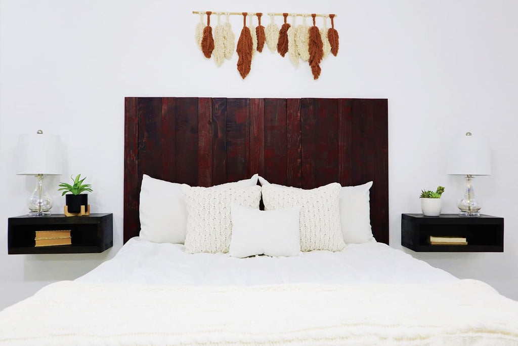 Barn Walls Red Dragon Skin Headboard, Modern Design, Solid Wood Headboard, Floating Panels, Wall Mount, Adjustable Height, Easy Assembly, Queen Size