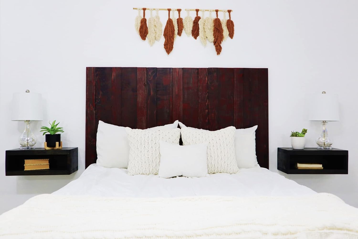 Barn Walls Red Dragon Skin Headboard, Modern Design, Solid Wood Headboard, Floating Panels, Wall Mount, Adjustable Height, Easy Assembly, Queen Size