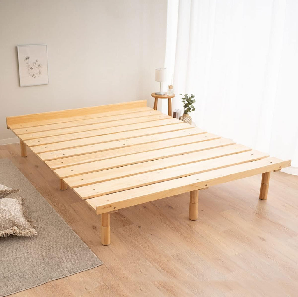 EMOOR Wood Slatted Floor Bed Frame OSMOS Full for Japanese Futon Mattress Solid Pine (Earth-Natural), Height Adjustable (2/7/12in) Tatami Mat