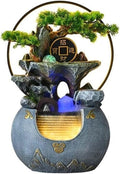 Tabletop Fountain Waterfall Tabletop Water Fountain Rockery with Waterfall and Decorative Piece for Home Office Decor(Gris)