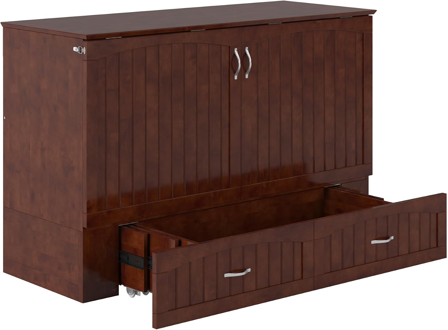 AFI, Southampton Murphy Bed Chest Queen with 6' Mattress, Storage Drawer & Built-in USB Charger, Walnut