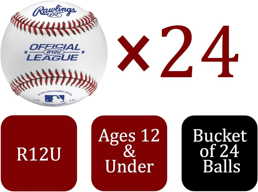 Rawlings | GAME USE Baseballs | Youth/12U | Game/Practice Use | Bucket | 24 Count