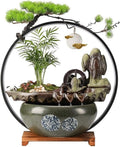 Tabletop Fountain Waterfall Fountain Indoor, Tabletop Water,Desk Chinese Ceramic with LED Light Ring