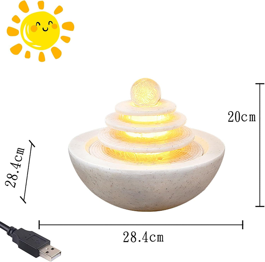Water Fountain Indoor, Indoor Water Fountains Tabletop w/LED, Desktop Waterfall Fountain w/Water Pump, Lucky Ball Water Ornaments, Modern Light Luxury Living Room Rockery Fountain Landscape(White)