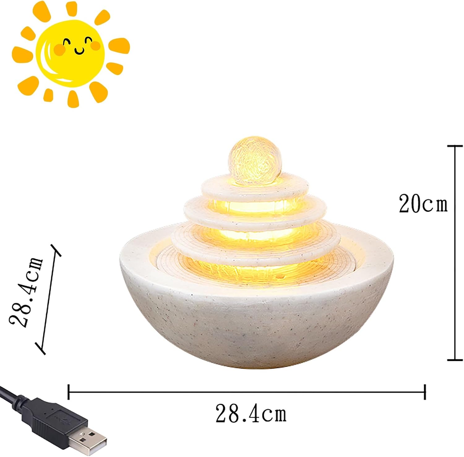 Water Fountain Indoor, Indoor Water Fountains Tabletop w/LED, Desktop Waterfall Fountain w/Water Pump, Lucky Ball Water Ornaments, Modern Light Luxury Living Room Rockery Fountain Landscape(White)