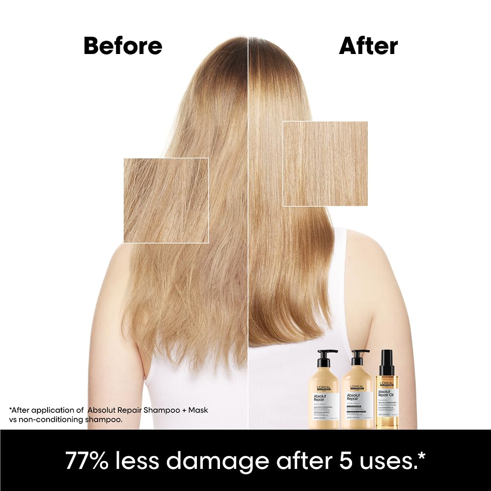 L'Oréal Professionnel Paris Absolut Repair Shampoo, Conditioner & Mask Hair Set - Protein Treatment For Dry & Damaged Hair, Repairs Damage & Provides Shine