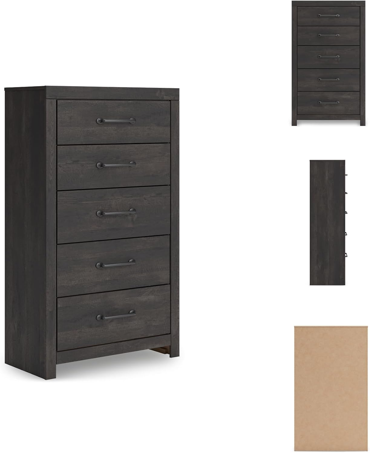 Signature Design by Ashley Delmorta Rustic 5-Drawer Chest of Drawers with Safety Stop, Gray