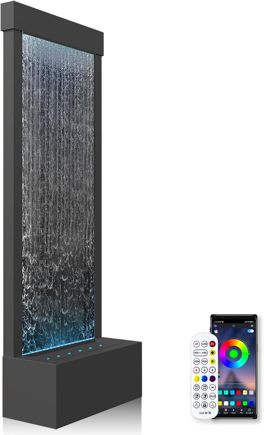 LONGRUN 48' Indoor Waterfall Fountain with LED Lights - 7-Color Illuminated Mirror Waterfall, Self-Contained Water Feature Kit for Home Decor, Large Indoor Fountain with Captivating Water Flow