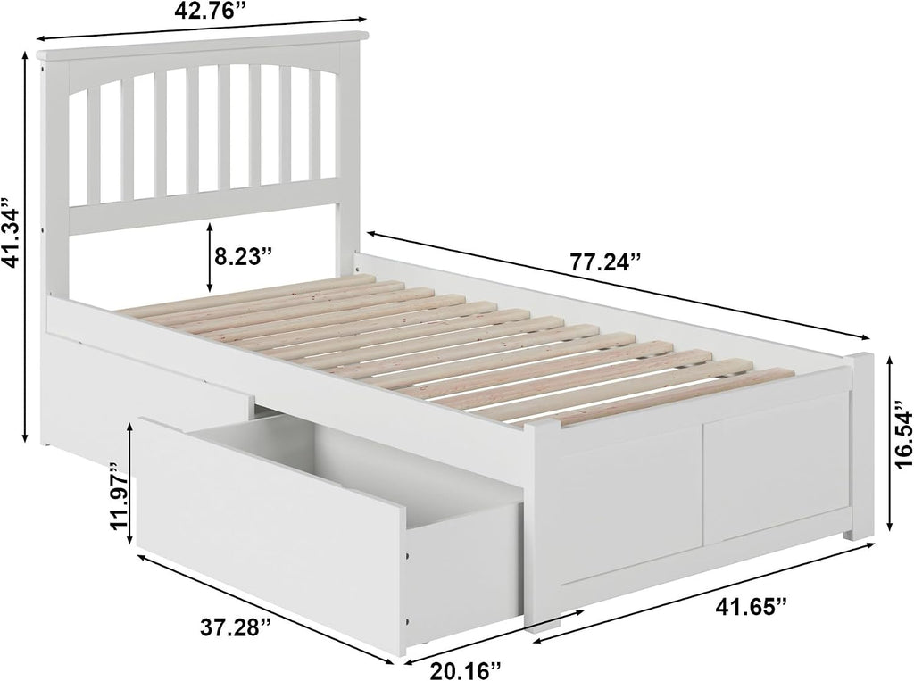 AFI, Mission Twin Platform Bed with Footboard & Storage Drawers, White