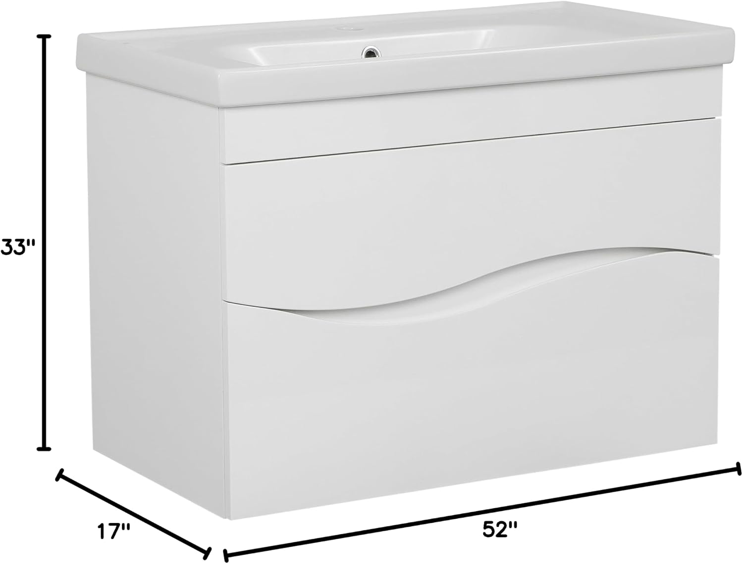 Modern Wall-Mounted Bathroom Vanity with Washbasin | Wave White High Gloss Mirror with Side Vanity Cabinet | Non-Toxic Fire-Resistant MDF-52 (40+12)-Omega Mirror R-line 24'