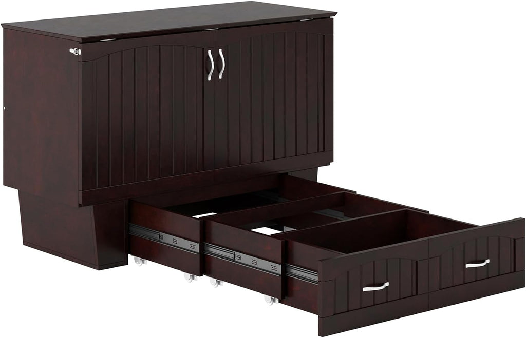 AFI, Nantucket Full Size Murphy Bed Chest with Mattress, Built-in Charging Station and Storage Drawer, Full, Espresso