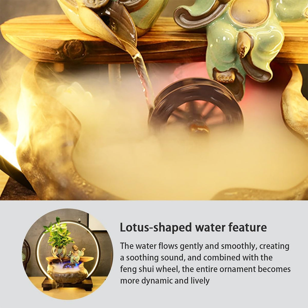 Table Fountain, Tabletop Water Fountain Indoor Décor, Waterfall with LED Lights, for Home Office Ambience, for Office, Living Room, or Bedroom(A)