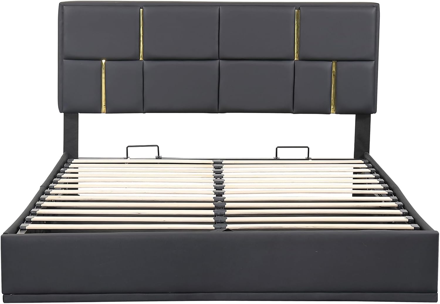 Queen Size Lift Up Storage Bed Frame, PU Leather Upholstered Platform Bed with Hydraulic Storage System and Wooden Slats Support, No Box Spring Needed - Black