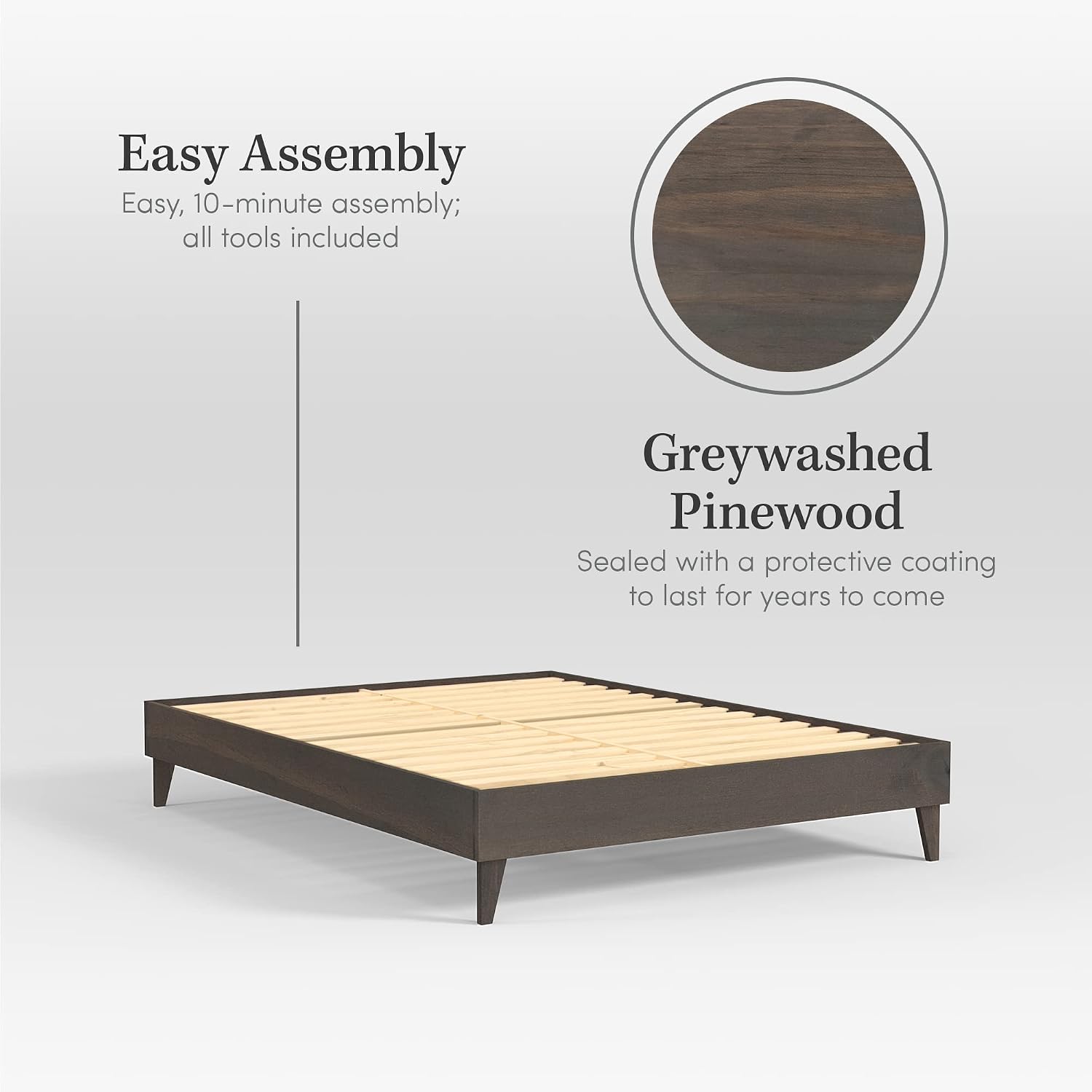 CARDINAL & CREST Wood Bed Frame - Made with 100% New Zealand Pine - Solid Mattress Platform Foundation Pressed Pine Slats - Easy Assembly - Queen - Grey Barn Wood