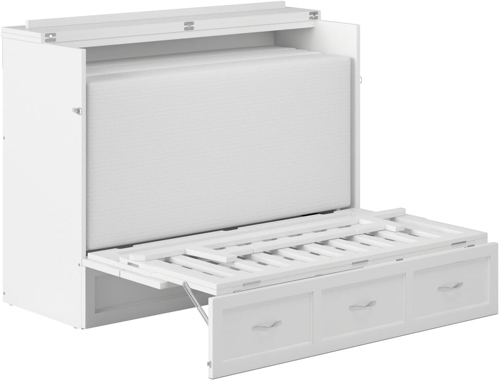 AFI, Northfield Murphy Bed Chest Full with 6' Mattress, Storage Drawer & Built-in USB Charger, White