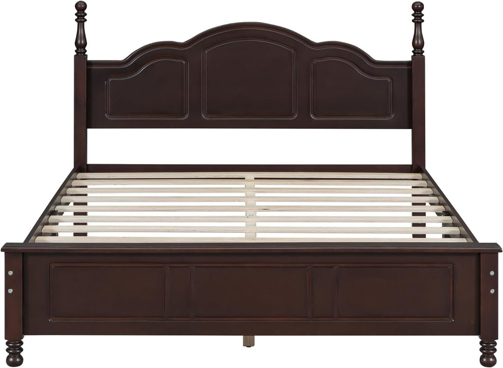VilroCaz Retro Design 3-Pieces Bedroom Sets, Queen Size Wood Platform Bed and 2 Nightstands with 2 Drawers and Sturdy Slats Support for Adults Bedroom (Queen, Dark Walnut)