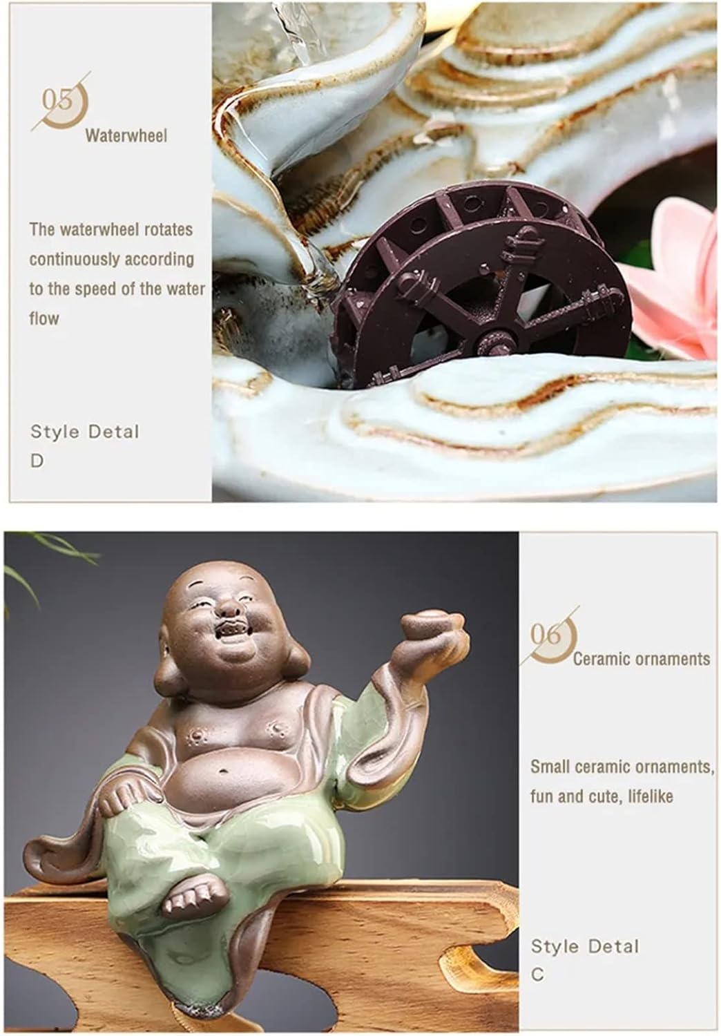 Ceramics Indoor Water Fountains Home Lucky Circulation Flowing Water Ornament Living Room Desktop Office Fountain with Mist and Backflow Incense Holder (Color : C)
