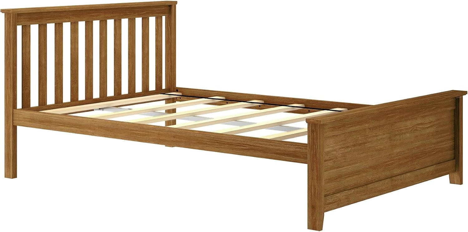 Plank+Beam Solid Wood Full Bed Frame, Platform Bed with Headboard, Pecan