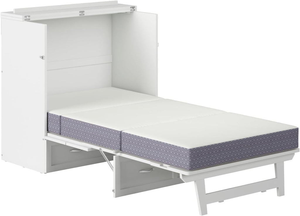 AFI, Northfield Murphy Bed Chest Twin XL with 6' Mattress, Storage Drawer & Built-in USB Charger, White