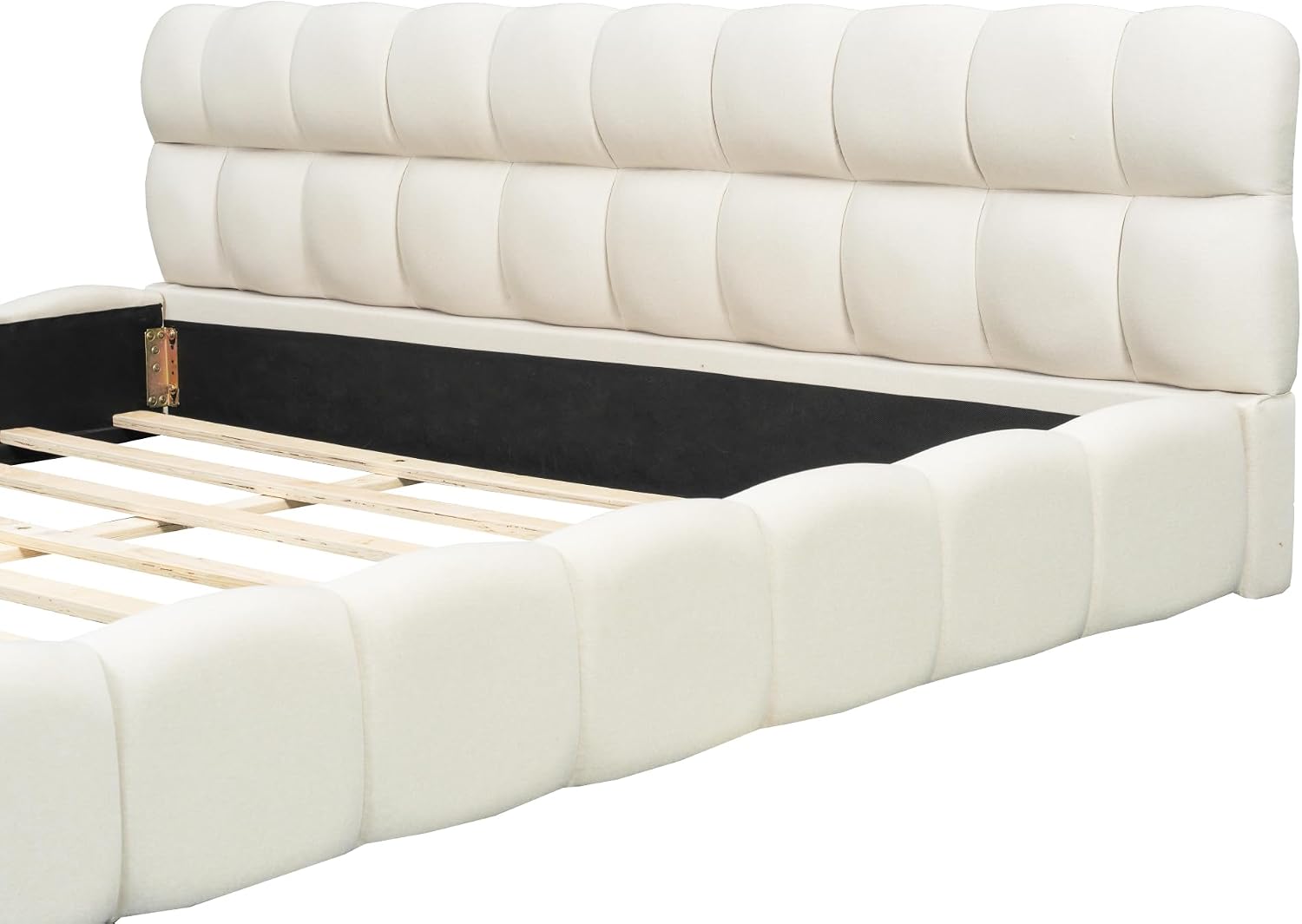 Merax Modern Tufted Platform Bed with Headboard King, Linen Upholstered Floor Bed Frame with Solid Frame, No Box Spring Needed, Beige