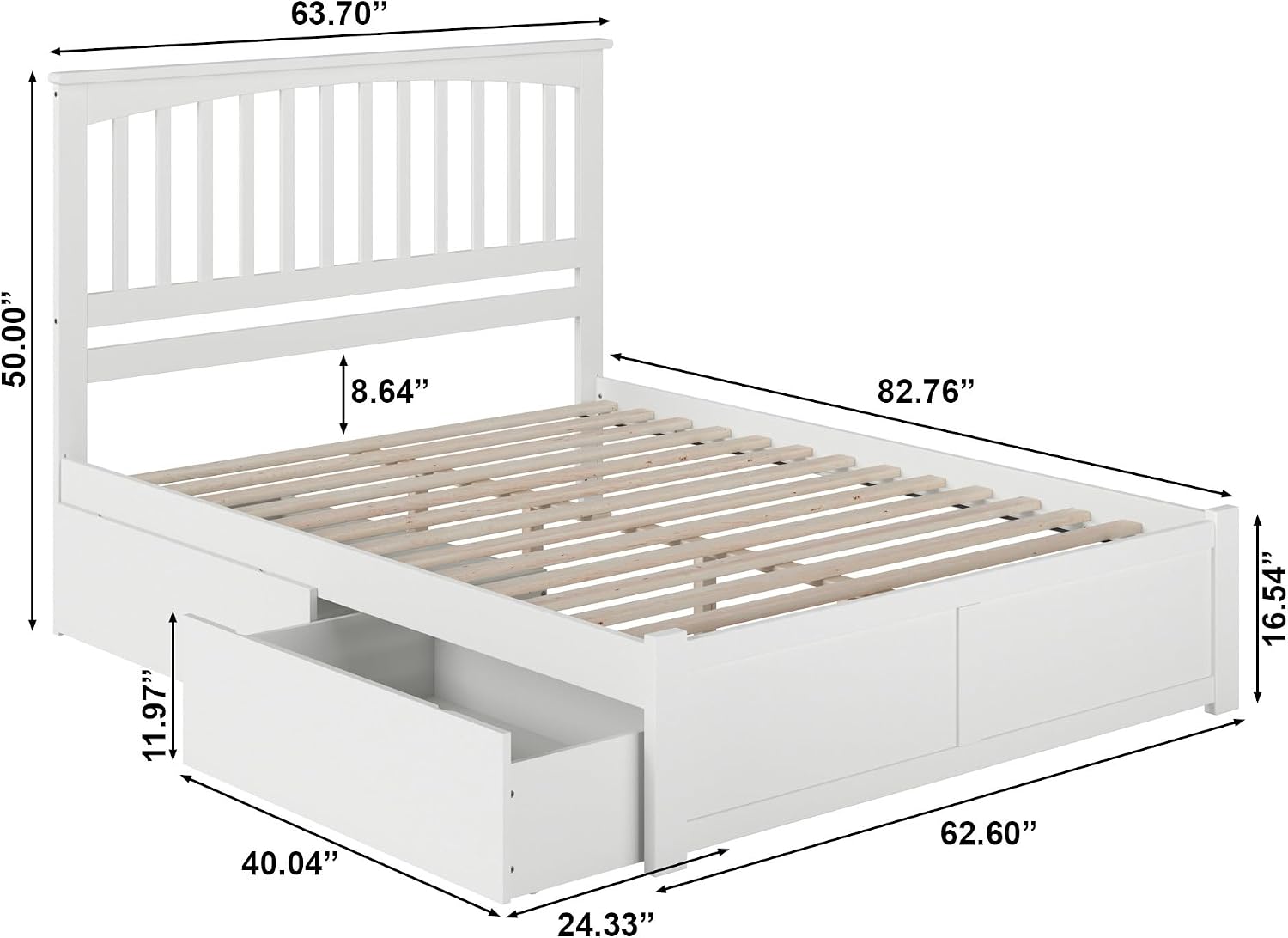 AFI, Mission Queen Platform Bed with Footboard & Storage Drawers, White