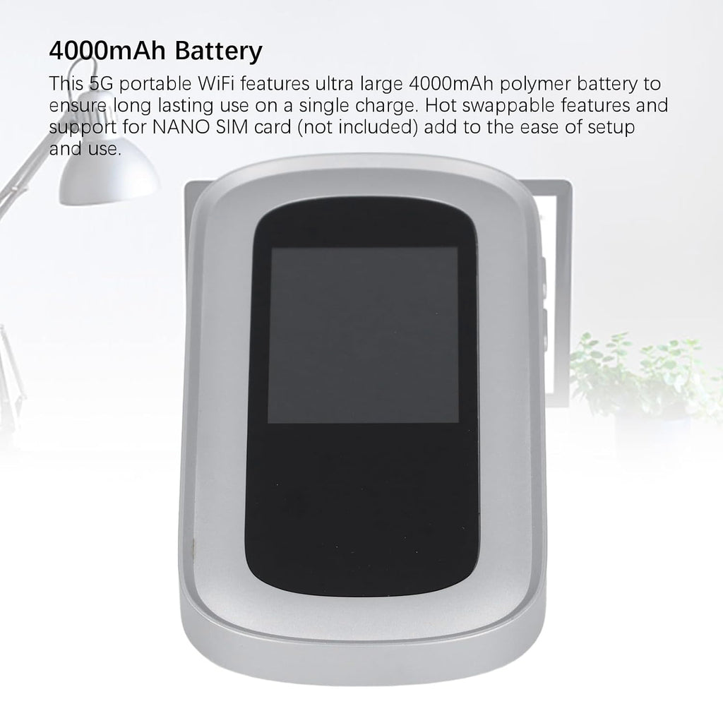 5G Mobile Hotspot, High Speed Portable WiFi Router with Dual Band Connectivity for Travel and Gaming, Silver ABS 135x70x13mm
