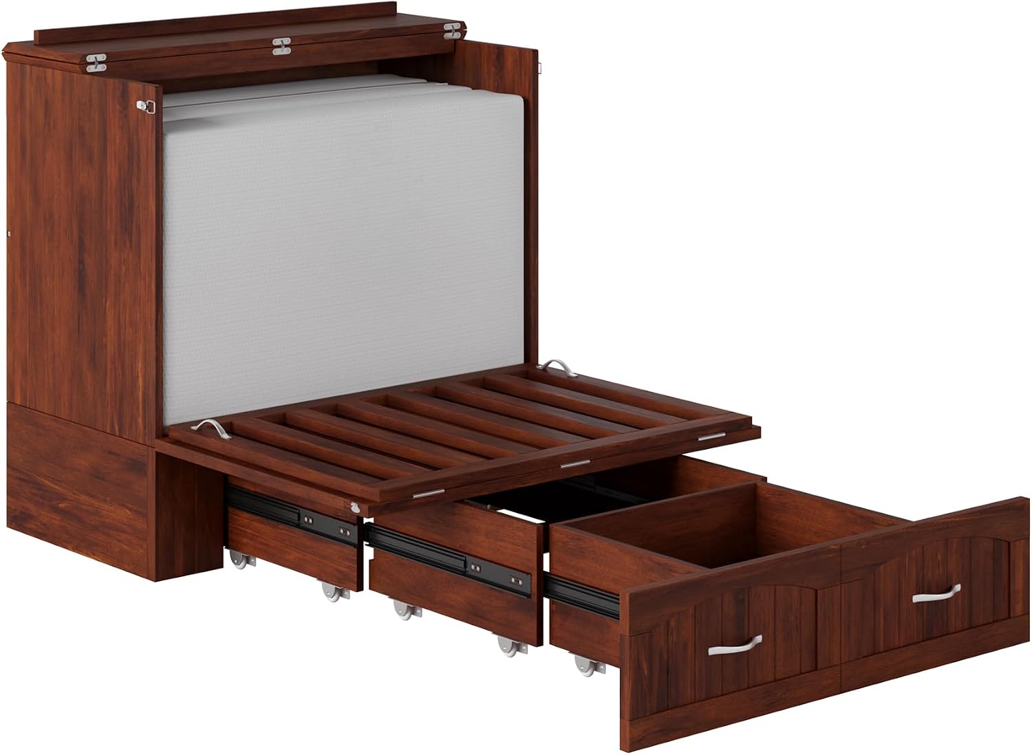 AFI, Southampton Murphy Bed Chest Twin XL with 6' Mattress, Storage Drawer & Built-in USB Charger, Walnut