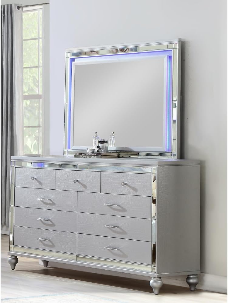 Silver Queen 5-Piece LED Bedroom Set with Wood Furniture