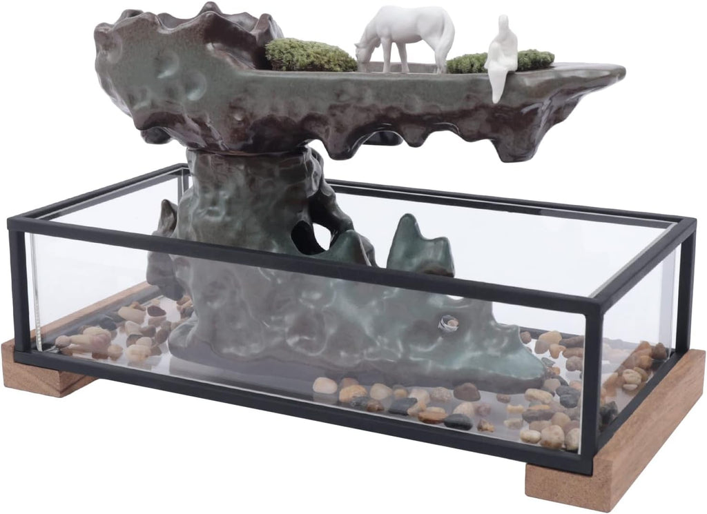 Fountain Waterfall Tabletop with Automatic Pump & Fish Tank Ceramic Tabletop Water Fountain Indoor Zen Relaxation Creative Home Decor for Office, Living Room, or Bedroom (TYPE2)