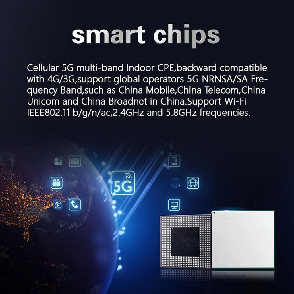 Bewinner 5G CPE Router with SIM Card Slot, 5G Modem, Dual Band NR NSA SA, 64 Users, 1800Mbps, Travel Router, Cellular Modem for Home Office Indoor (US Plug)
