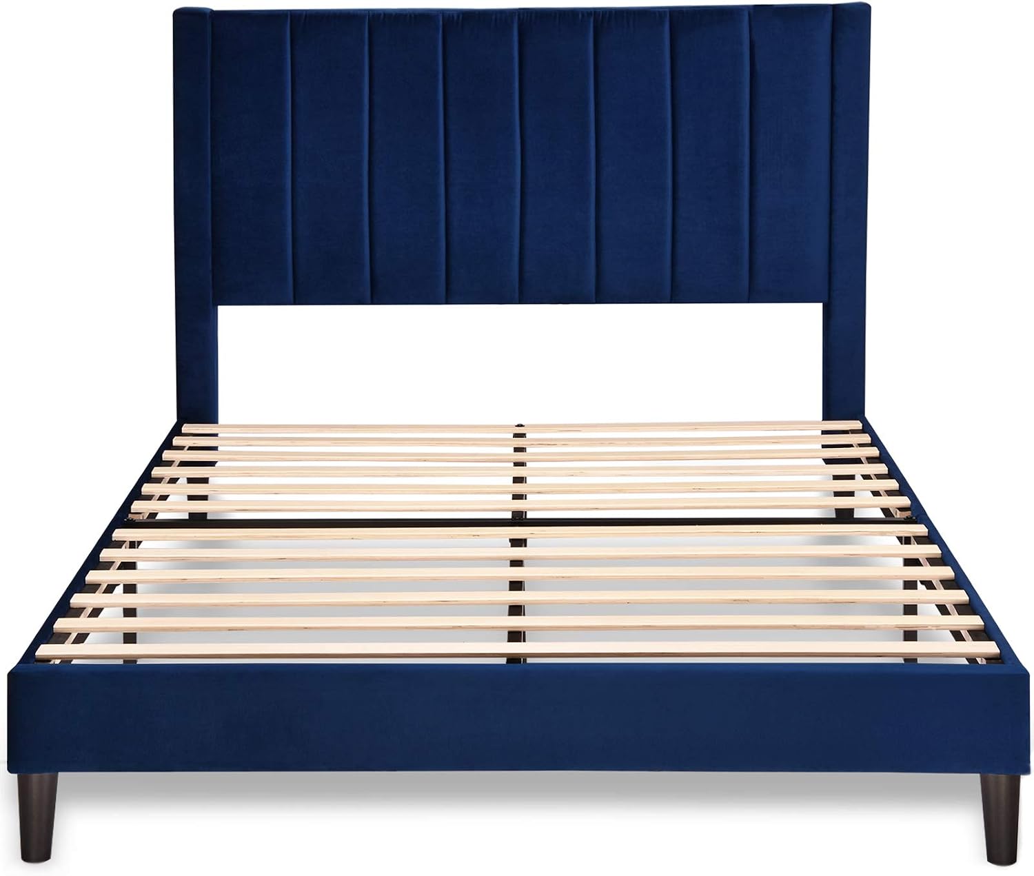 SHA CERLIN Queen Bed Frame/Velvet Upholstered Platform Bed Frame with Headboard/Strong Wood Slats Support/Mattress Foundation/No Box Spring Needed - Dark Blue