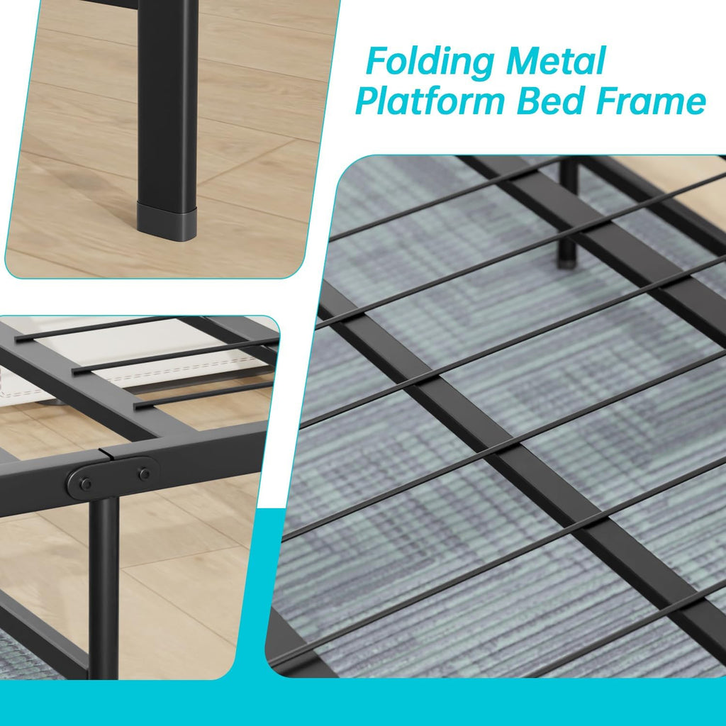 BestMassage | King Bed Frame | Metal | Heavy Duty Steel Slats with 12 Legs | Foldable | Sturdy, No Box Spring Needed | Easy to Assemble with Under-Bed Storage | Furniture for Home, Dorms