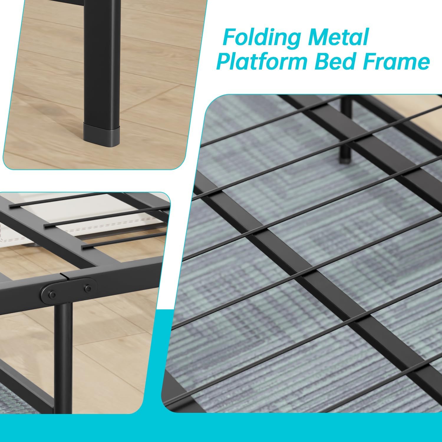 BestMassage | King Bed Frame | Metal | Heavy Duty Steel Slats with 12 Legs | Foldable | Sturdy, No Box Spring Needed | Easy to Assemble with Under-Bed Storage | Furniture for Home, Dorms