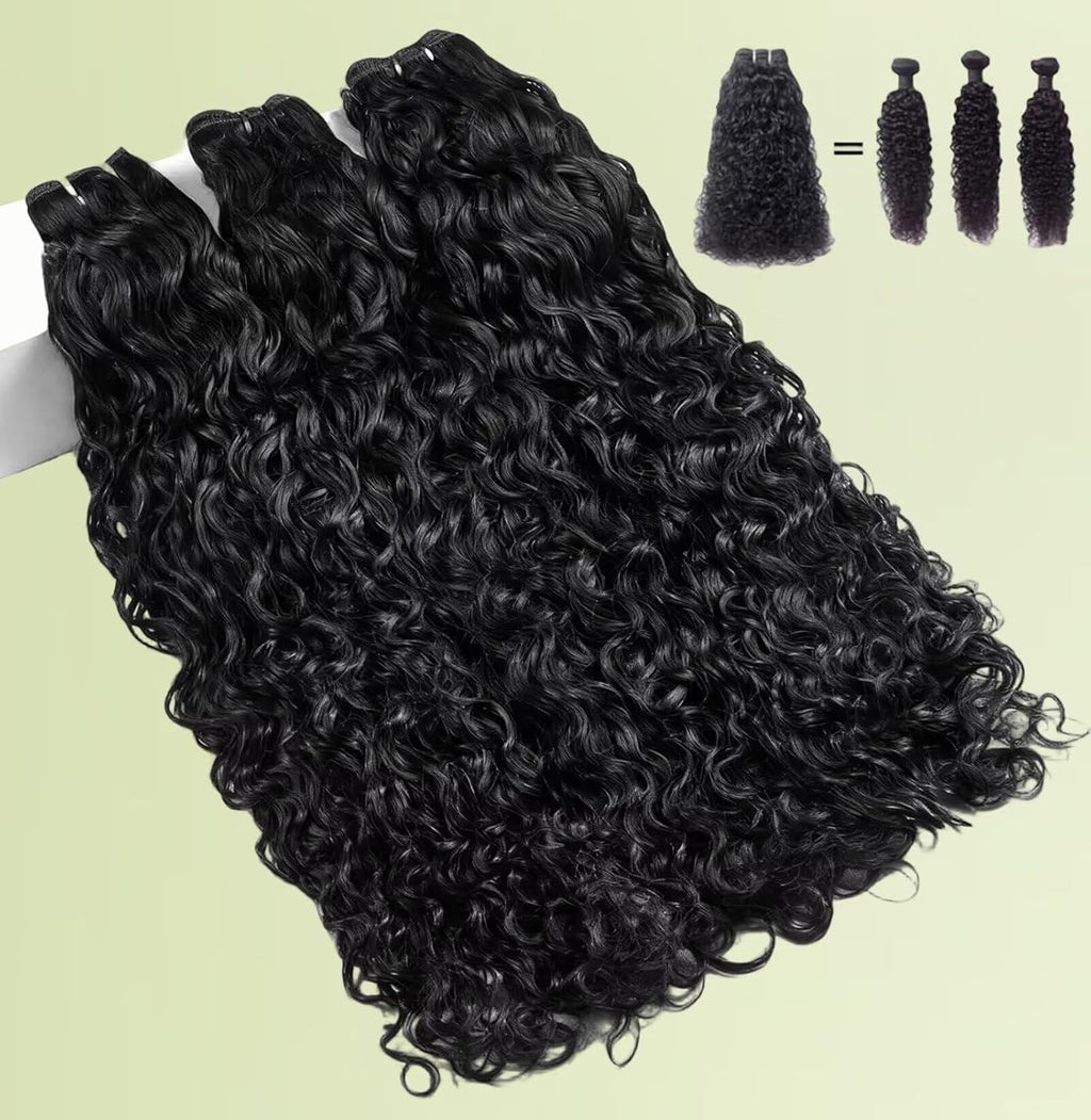 Water Wave Bundles Human Hair,Unprocessed Indian Raw Hair 3 Curly Bundles(14 14 14 Inch),Triple The Lifespan Over Regular Virgin Hair,No Tangle,No Shedding,Keep Soft and Silky After Multiple Washes