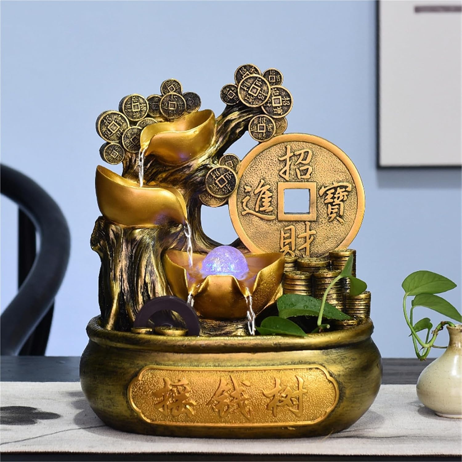 Feng Shui Tabletop Fountain Running Water Wealth Making Circulating Ornaments Opening Gifts Cornucopia Fortune Tree Crystal Ball Money Tree,Home Decor, Housewarming Gift(B(with Mist Maker))