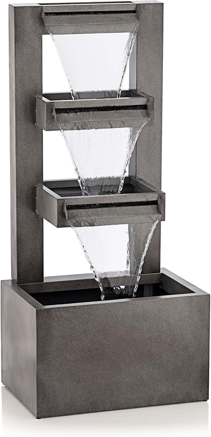 Alpine Corporation 43' Tall Multi-Tier Waterfall Fountain - Industrial Style Water Feature for Garden, Patio, Yard, Backyard, Relaxing Water Flow, and Serene Landscaping, Gray