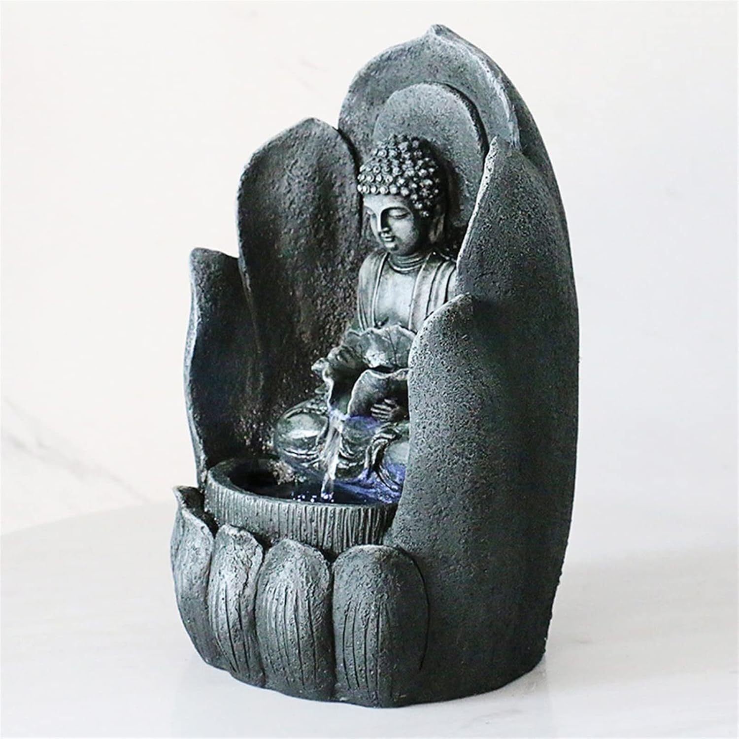 Indoor Water Fountain Tabletop Fountains Desktop Lucky Buddha Statue Flowing Water Fountain Living Room Entrance Decoration Home Decoration Landscape Decoration Meditation Fountain (Size : Brass) ( )