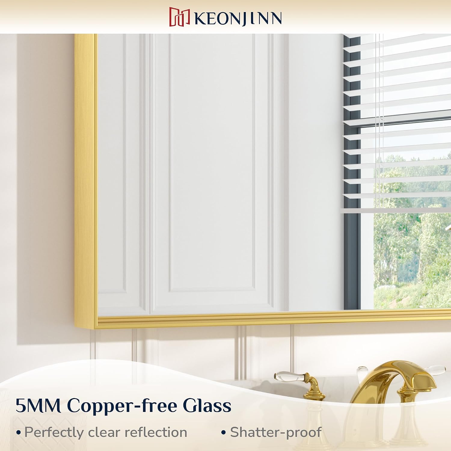 Keonjinn Gold Bathroom Mirror 48 x 30 Inch, Large Gold Trimmed Wall Mirror, Metal Framed Mirrors for Over Sink, Modern Farmhouse Rectangle Vanity Mirrors(Horizontal/Vertical)