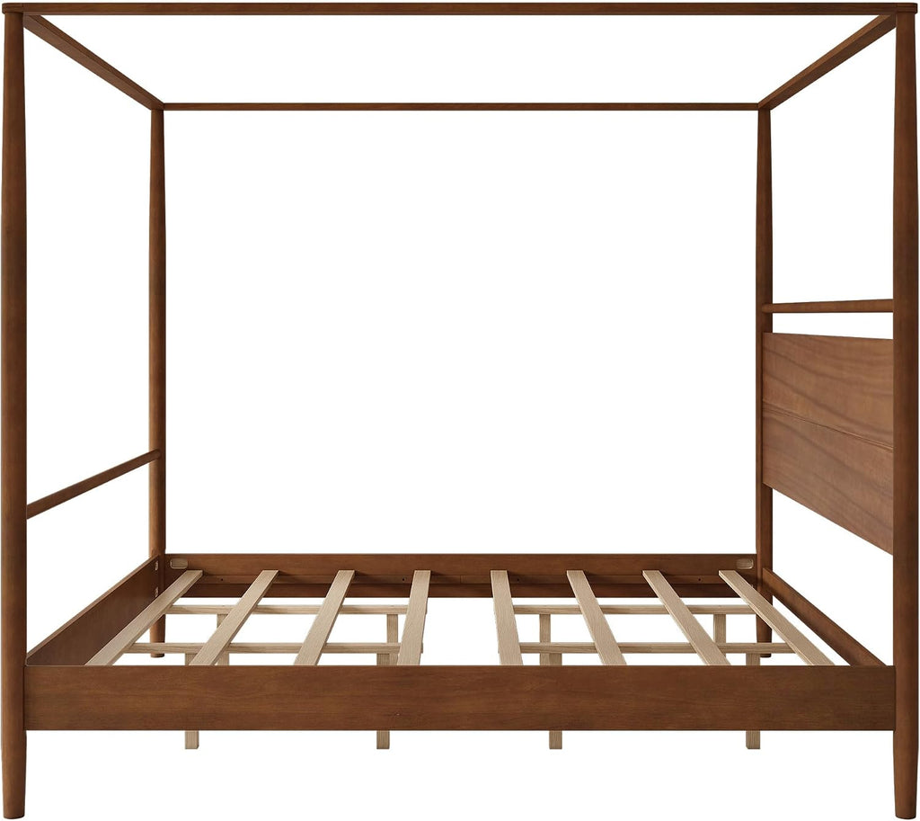 King Size Canopy Bed Frame with Headboard, Four-Poster Wood Platform Bed, No Box Spring Needed (King)