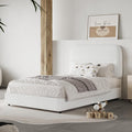 HOMBCK Twin Bed Frames with Headboard, Boucle Upholstered Platform Bed Twin Size for Kids, Rounded Corners & Thickened Footboard, No Box Spring Needed/Easy Assembly, White