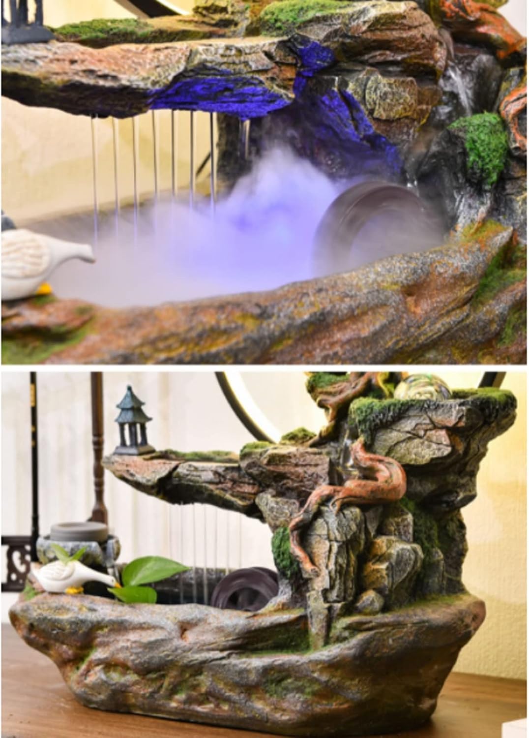 Tabletop Water Fountain Tabletop Water Fountain Indoor Waterfalls Fountains Decorative Tabletop Fountain with LED Light Artificial Bonsai Tree Design Best Home Gifts for Parents or Friends Indoor Foun